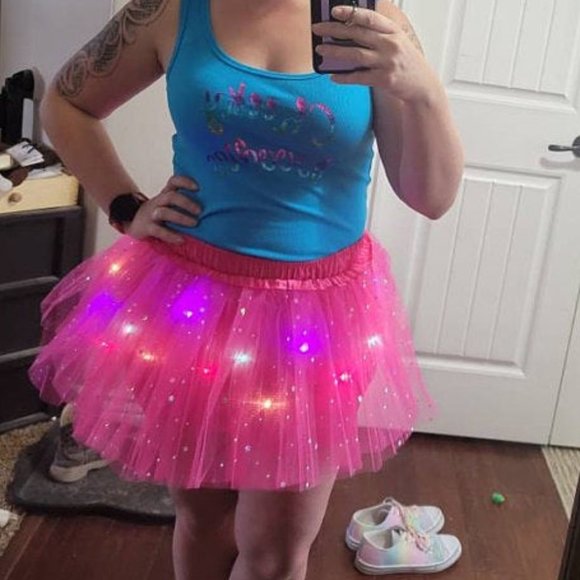 NWOT LED Rainbow Sparkle 4 full layer tutu LED light unicorn hairband wings set - Picture 7 of 11